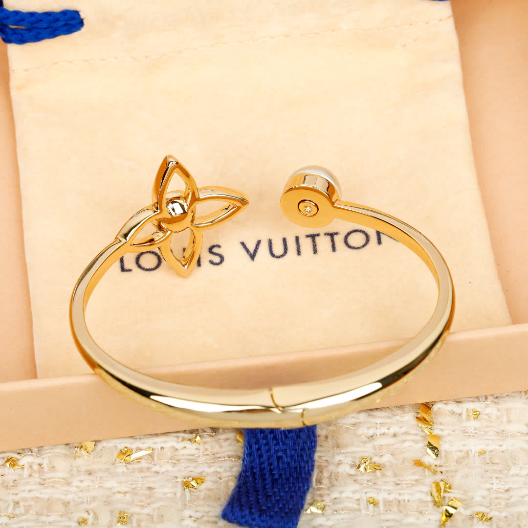 Louis Vuitton Gold Tone Bracelet with Pearls